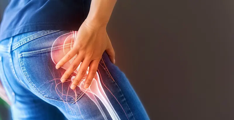 Pain On The Hip. Close-Up. Understanding Hip Pain and Its Impact. Medical Awareness And Treatment.