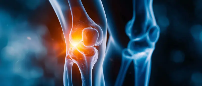 Highquality man s knee joint pain in closeup xray imaging, medical illustration